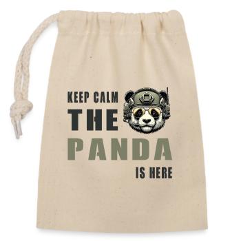 Panda tactique – Restez calme - Sac cadeau en coton avec cordon (14 x 20 cm) - nature - Devant