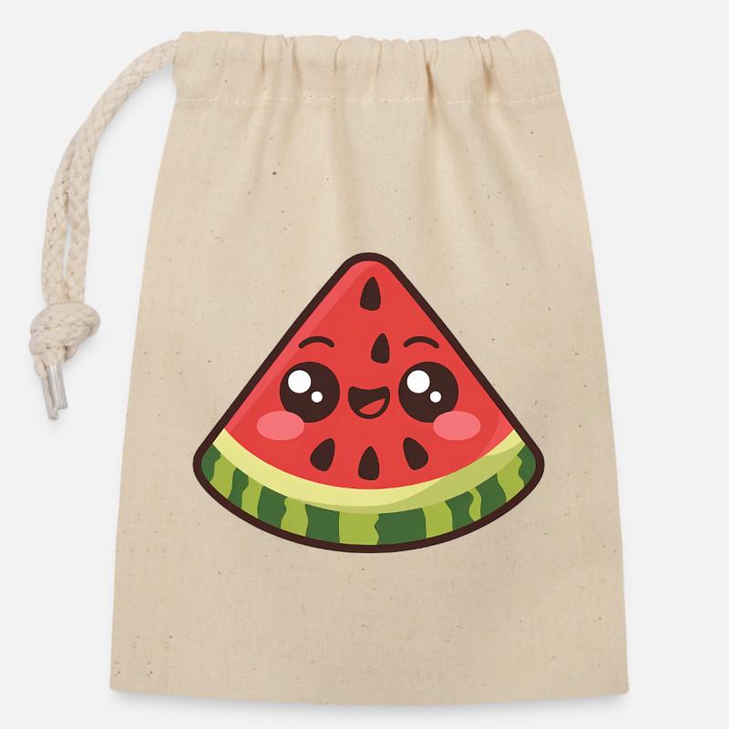 Cute Watermelon Slice - Closable cotton gift bag (14x20cm) - nature