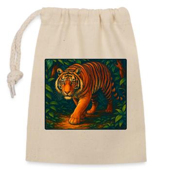 Tiger Stalks in Jungle, Love Big Cats  - Closable cotton gift bag (14x20cm) - nature - Front
