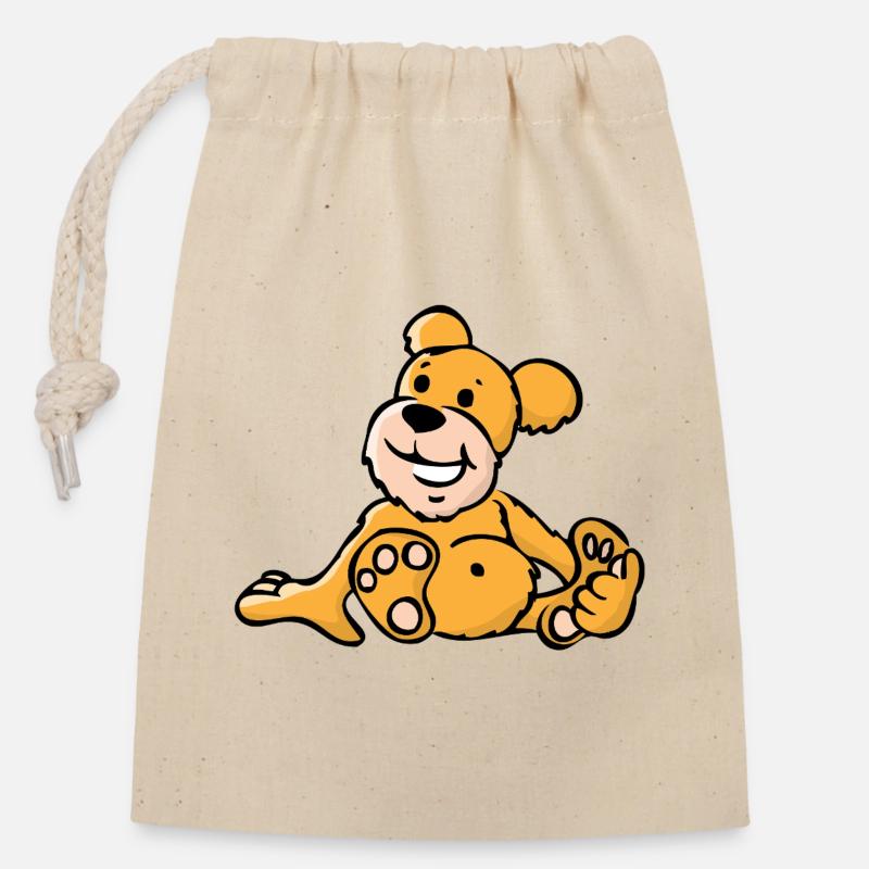Cheerful cartoon bear sitting - Closable cotton gift bag (14x20cm) - nature