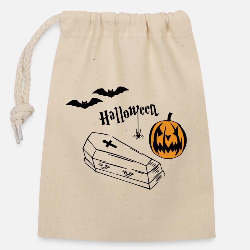 Halloween Kürbis Silhouette - Verschließbarer Geschenkbeutel aus Baumwolle (14x20cm) - Natur