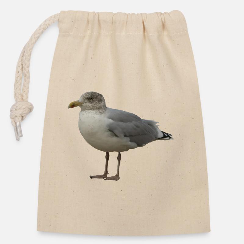 Mouette sur la plage Illustration - Sac cadeau en coton avec cordon (14 x 20 cm) - nature