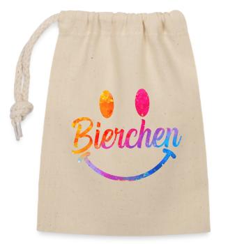 Bierchen Farbverlauf Lächel-Schrift - Verschließbarer Geschenkbeutel aus Baumwolle (14x20cm) - Natur - Vorne