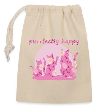 Purrfectly happy - for cat lovers - Closable cotton gift bag (14x20cm) - nature - Front