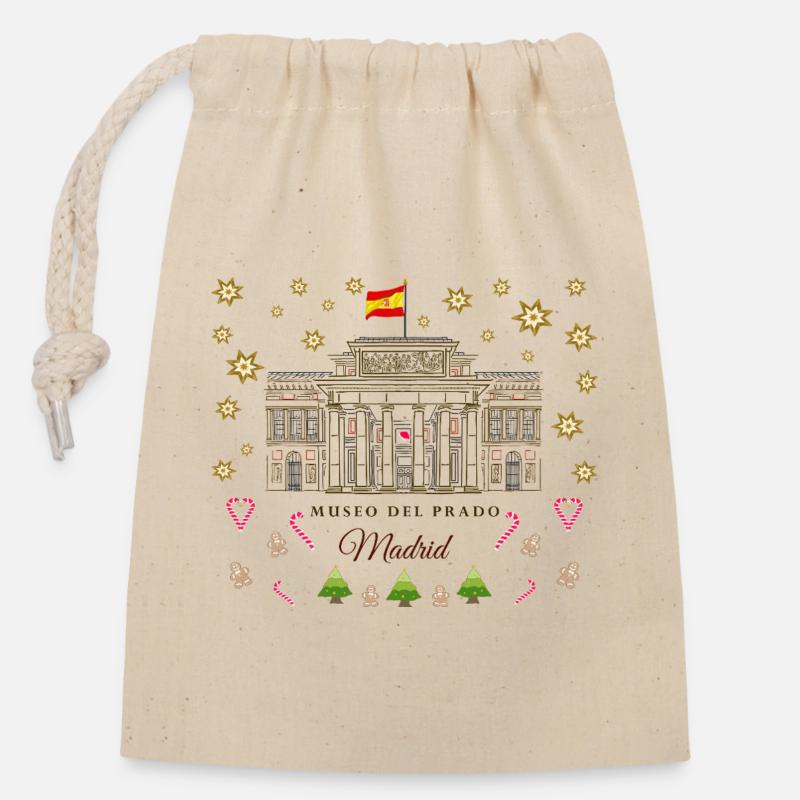Madrid, Prado Art Museum, Christmas Drawing - Closable cotton gift bag (14x20cm) - nature