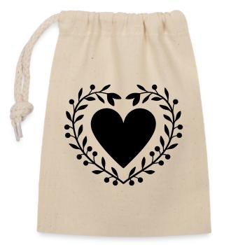 Couronne de feuilles avec le cœur - Sac cadeau en coton avec cordon (14 x 20 cm) - nature - Devant