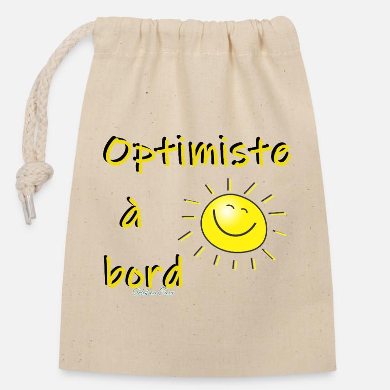 Optimiste à bord - Sac cadeau en coton avec cordon (14 x 20 cm) - nature