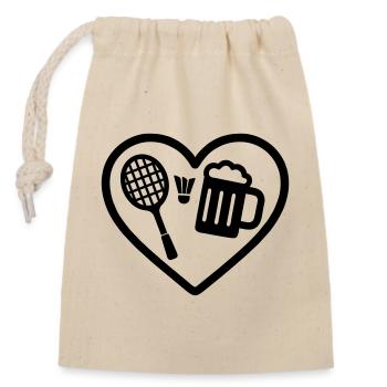 Heart Badminton Beer - Verschließbarer Geschenkbeutel aus Baumwolle (14x20cm) - Natur - Vorne