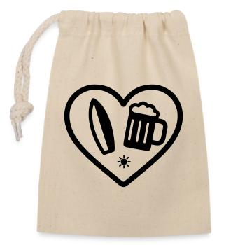 Heart Surf Bier - Verschließbarer Geschenkbeutel aus Baumwolle (14x20cm) - Natur - Vorne