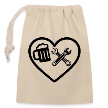 Heart Beer Mechaniker Autohumor - Verschließbarer Geschenkbeutel aus Baumwolle (14x20cm) - Natur - Vorne
