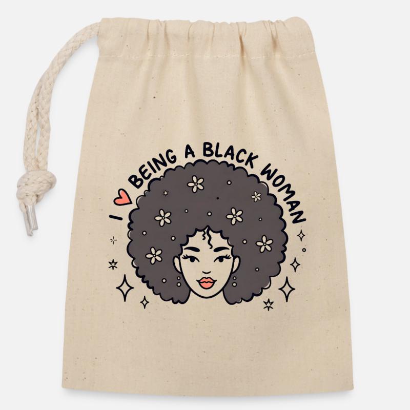 Ich liebe es, eine schwarze Frau zu sein Afro-Pride-Design - Verschließbarer Geschenkbeutel aus Baumwolle (14x20cm) - Natur