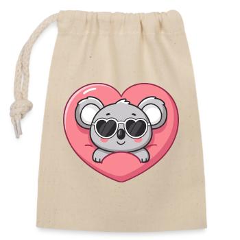 Koala Coeur et Lunettes Cool - Sac cadeau en coton avec cordon (14 x 20 cm) - nature - Devant