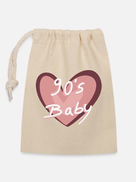 90s Baby Herzhandschrift - Verschließbarer Geschenkbeutel aus Baumwolle (14x20cm) - Natur