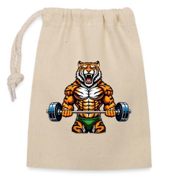 Starker Fitter-Tiger Illustration - Verschließbarer Geschenkbeutel aus Baumwolle (14x20cm) - Natur - Vorne