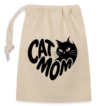Cat Mom Herz mit schwarzer Katze - Verschließbarer Geschenkbeutel aus Baumwolle (14x20cm) - Natur - Vorne