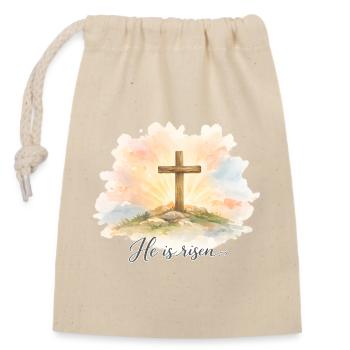 Resurrection He is Risen Easter Jesus - Closable cotton gift bag (14x20cm) - nature - Front