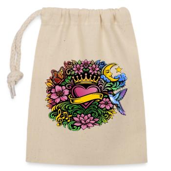 Colibri floral Heart Crown Design - Sac cadeau en coton avec cordon (14 x 20 cm) - nature - Devant