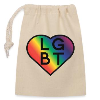LGBT Rainbow Heart Pride Design - Verschließbarer Geschenkbeutel aus Baumwolle (14x20cm) - Natur - Vorne