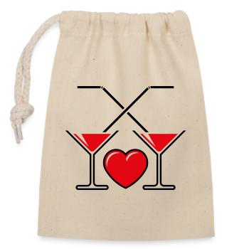 2 Cocktailgläser + Herz (Cocktail / Liebe / 2C) - Verschließbarer Geschenkbeutel aus Baumwolle (14x20cm) - Natur - Vorne