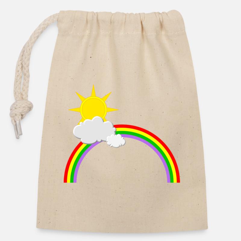 Regenbogen, Sonne, Wolken - Verschließbarer Geschenkbeutel aus Baumwolle (14x20cm) - Natur