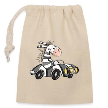 Cooles Zebra Fährt Auto - Comic Rennwagen - Verschließbarer Geschenkbeutel aus Baumwolle (14x20cm) - Natur - Vorne