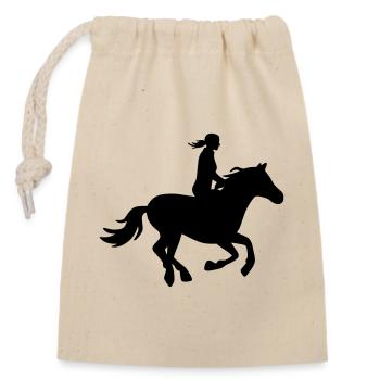Silhouette Reiterin mit galoppierendem Pferd - Verschließbarer Geschenkbeutel aus Baumwolle (14x20cm) - Natur - Vorne