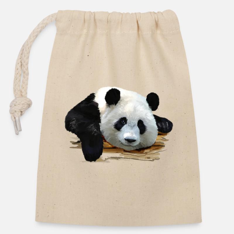 Süßer Panda-Kunstdruck - Verschließbarer Geschenkbeutel aus Baumwolle (14x20cm) - Natur