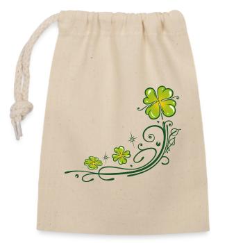 St. Patricks Day. Trèfle à quatre feuilles. - Sac cadeau en coton avec cordon (14 x 20 cm) - nature - Devant