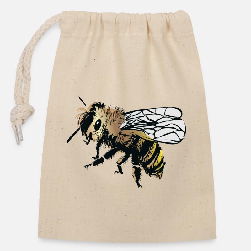 Illustration stylisée d’abeille - Sac cadeau en coton avec cordon (14 x 20 cm) - nature