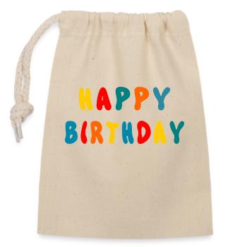 - GEBURTSTAG. HAPPY BIRTHDAY. ALLES GUTE ZUM GEBURTSTAG. - Verschließbarer Geschenkbeutel aus Baumwolle (14x20cm) - Natur - Vorne