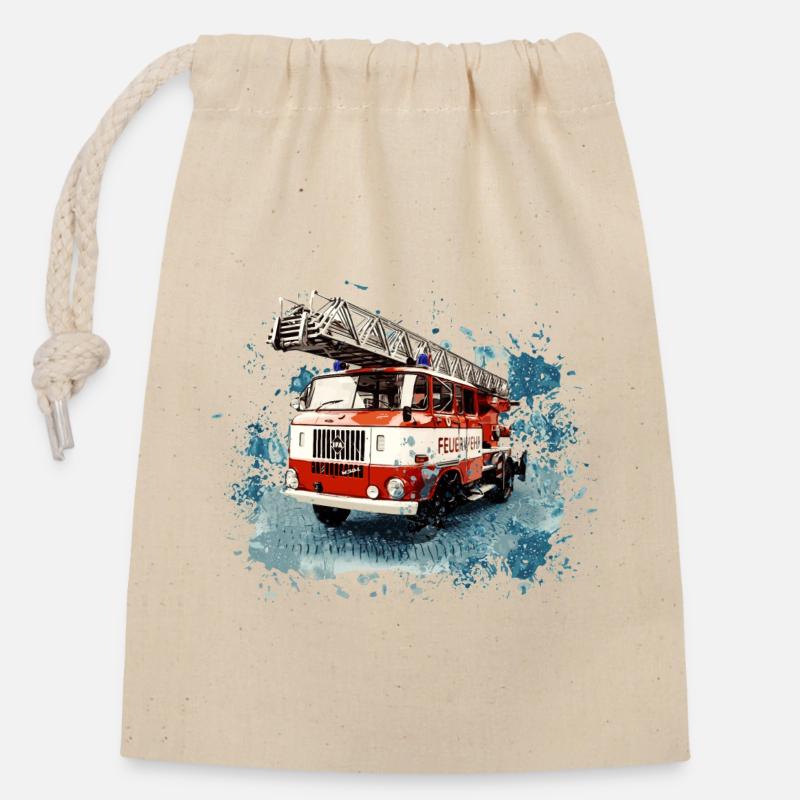IFA W50 Feuerwehr mit Drehleiter - Verschließbarer Geschenkbeutel aus Baumwolle (14x20cm) - Natur