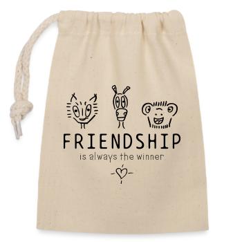 "Friendship is always the winner" beautiful saying - Closable cotton gift bag (14x20cm) - nature - Front