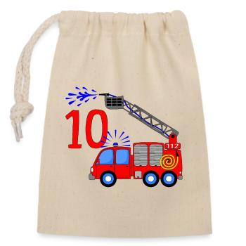 Fire engine 10 birthday ladder and water - Closable cotton gift bag (14x20cm) - nature - Front