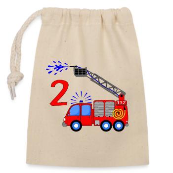 Camion de pompiers 2 enfants d’anniversaire - Sac cadeau en coton avec cordon (14 x 20 cm) - nature - Devant