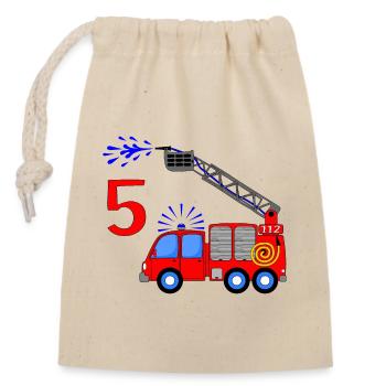 Fire engine 5 birthday children - Closable cotton gift bag (14x20cm) - nature - Front