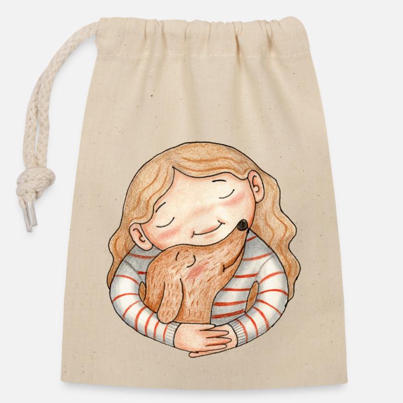 Cozy Dog Moment - Closable cotton gift bag (14x20cm) - nature