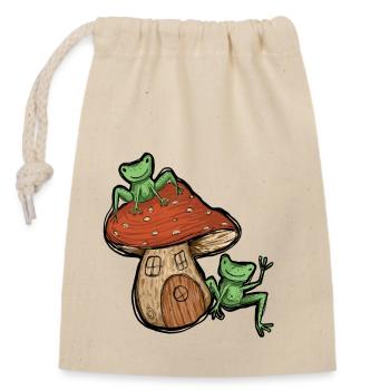 Grenouilles avec maison de champignons doux - Sac cadeau en coton avec cordon (14 x 20 cm) - nature - Devant