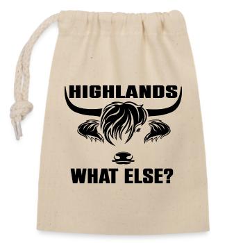 Highlands was sonst - robuste Highland Rinder - Verschließbarer Geschenkbeutel aus Baumwolle (14x20cm) - Natur - Vorne