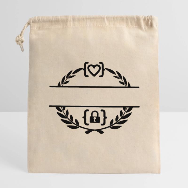 Code with heart and code with lock in laurel wreath m Closable cotton gift bag (14x20cm)