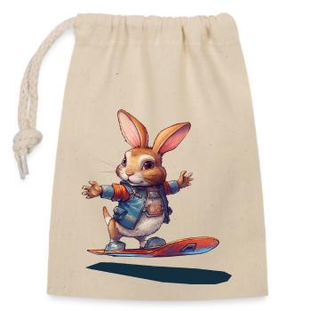 Lapin sur skateboard du futur - Sac cadeau en coton avec cordon (14 x 20 cm) - nature - Devant
