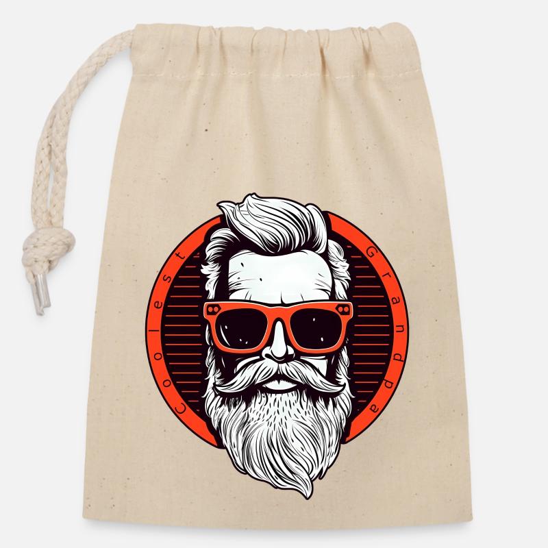 Grand-père le plus cool - Sac cadeau en coton avec cordon (14 x 20 cm) - nature