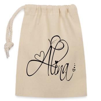 Alina Name Vorname Mädchen Kalligrafie Dekor - Verschließbarer Geschenkbeutel aus Baumwolle (14x20cm) - Natur - Vorne