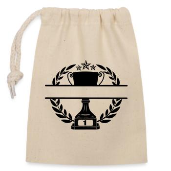 Pokal im Lorbeerkranz mit Namensbanner - Verschließbarer Geschenkbeutel aus Baumwolle (14x20cm) - Natur - Vorne