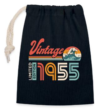 1955 Anniversaire Cadeau Né en 1955 - Sac cadeau en coton avec cordon (14 x 20 cm) - bleu marine - Devant