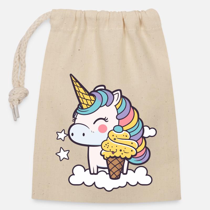 Licorne de crème glacée - Sac cadeau en coton avec cordon (14 x 20 cm) - nature