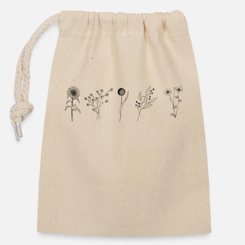 Minimalist flower - Closable cotton gift bag (14x20cm) - nature