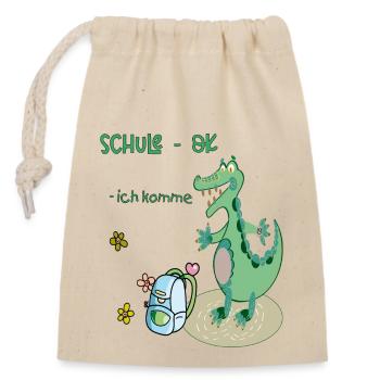Schule Einschulung Krokodil - Verschließbarer Geschenkbeutel aus Baumwolle (14x20cm) - Natur - Vorne
