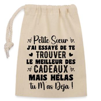 Petite Sœur Cadeau Citation Drôle - Sac cadeau en coton avec cordon (14 x 20 cm) - nature - Devant