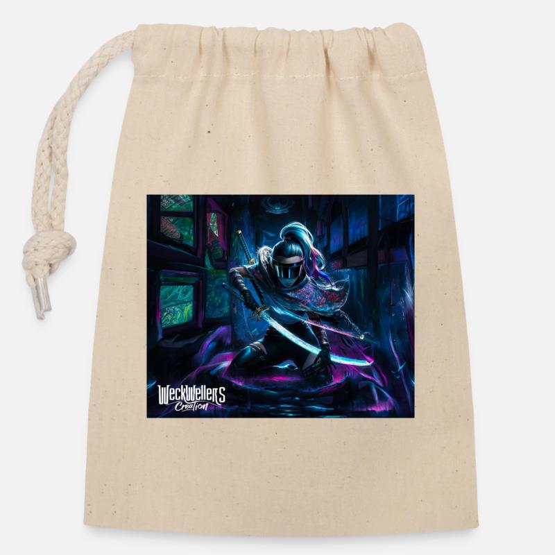 Graffiti Anime Samurai - Closable cotton gift bag (14x20cm) - nature
