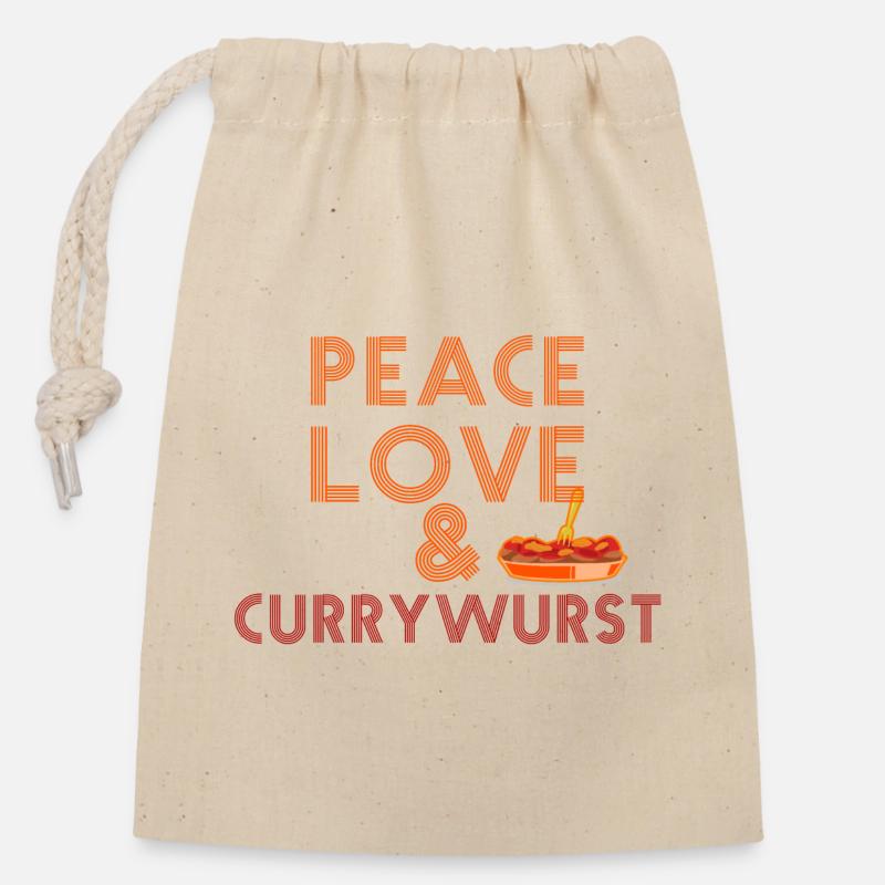 Peace, Love & Currywurst - Verschließbarer Geschenkbeutel aus Baumwolle (14x20cm) - Natur
